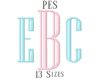 13 SIZE PES Fonts Engraved Monogram Embroidery Fonts Embroidery Designs Embroidery Alphabets Letters Monogram Fonts - Instant Download