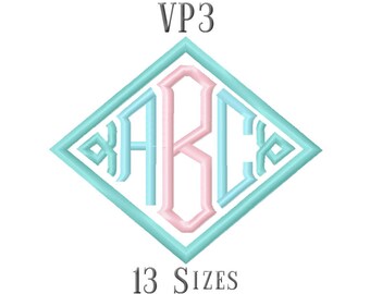 13 SIZE VP3 Fonts Point Diamond Monogram Embroidery Fonts Embroidery Designs Embroidery Alphabets Letters Monogram Fonts - Instant Download