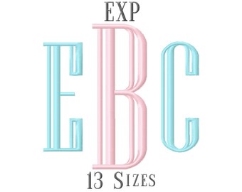 13 SIZE EXP Fonts Engraved Monogram Embroidery Fonts Embroidery Designs Embroidery Alphabets Letters Monogram Fonts - Instant Download