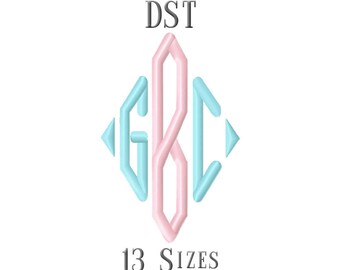 13 SIZE DST Fonts Diamond Monogram Embroidery Fonts Embroidery Designs Embroidery Alphabets Letters Monogram Fonts - Instant Download