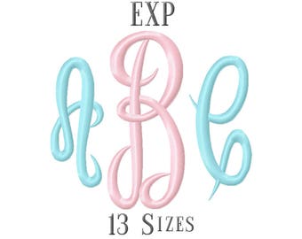 13 SIZE EXP Fonts Empress Monogram Embroidery Fonts Embroidery Designs Embroidery Alphabets Letters Monogram Fonts - Instant Download