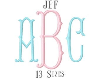 13 SIZE JEF Fonts Fishtail Monogram Embroidery Fonts Embroidery Designs Embroidery Alphabets Letters Monogram Fonts - Instant Download
