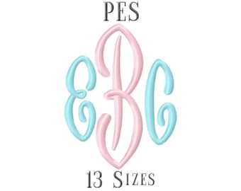 13 SIZE PES Fonts End Scroll Monogram Embroidery Fonts Embroidery Designs Embroidery Alphabets Letters Monogram Fonts - Instant Download
