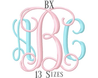 13 SIZE BX Fonts Vine Monogram Embroidery Fonts Embroidery Designs Embroidery Alphabets Letters Monogram Fonts - Instant Download