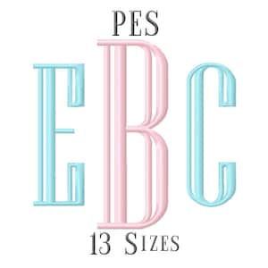 13 grootte PES lettertypen gegraveerd Monogram borduren lettertypen borduurwerk ontwerpen borduurwerk alfabet Letters Monogram lettertypen - Instant Download