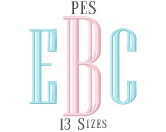 13 SIZE PES Fonts Engraved Monogram Embroidery Fonts Embroidery Designs Embroidery Alphabets Letters Monogram Fonts - Instant Download