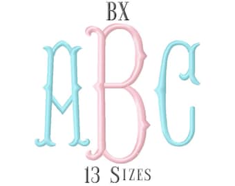 13 SIZE BX Fonts Fishtail Monogram Embroidery Fonts Embroidery Designs Embroidery Alphabets Letters Monogram Fonts - Instant Download