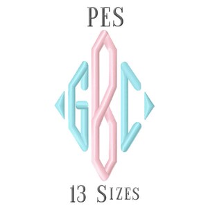 13 SIZE PES Fonts Diamond Monogram Embroidery Fonts Embroidery Designs Embroidery Alphabets Letters Monogram Fonts - Instant Download