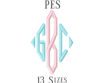 13 SIZE PES Fonts Diamond Monogram Embroidery Fonts Embroidery Designs Embroidery Alphabets Letters Monogram Fonts - Instant Download