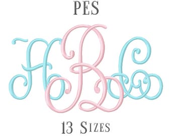 13 SIZE PES Fonts Lace Monogram Embroidery Fonts Embroidery Designs Embroidery Alphabets Letters Monogram Fonts - Instant Download