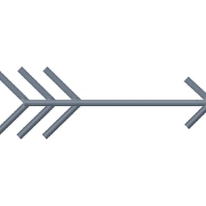 Op de afbeelding: Een grijze pijl met drie lijnen die vanaf de staart uitstrekken, wijzend naar rechts.