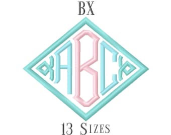 13 SIZE BX Fonts Point Diamond Monogram Embroidery Fonts Embroidery Designs Embroidery Alphabets Letters Monogram Fonts - Instant Download