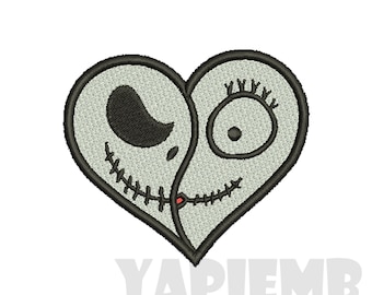 6 SIZES Heart jack-sally Embroidery Designs Machine Embroidery Designs PES Embroidery Pattern - Instant Download