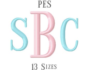 13 SIZE PES Fonts Roman Monogram Embroidery Fonts Embroidery Designs Embroidery Alphabets Letters Monogram Fonts - Instant Download