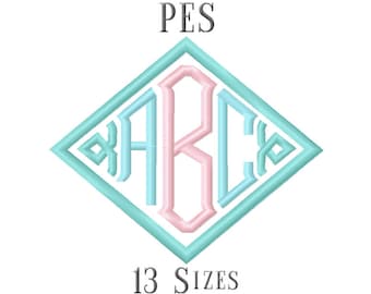 13 SIZE PES Fonts Point Diamond Monogram Embroidery Fonts Embroidery Designs Embroidery Alphabets Letters Monogram Fonts - Instant Download