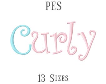 13 SIZE PES Fonts Curly Embroidery Fonts Embroidery Designs Embroidery Alphabets Letters Monogram Fonts - Instant Download