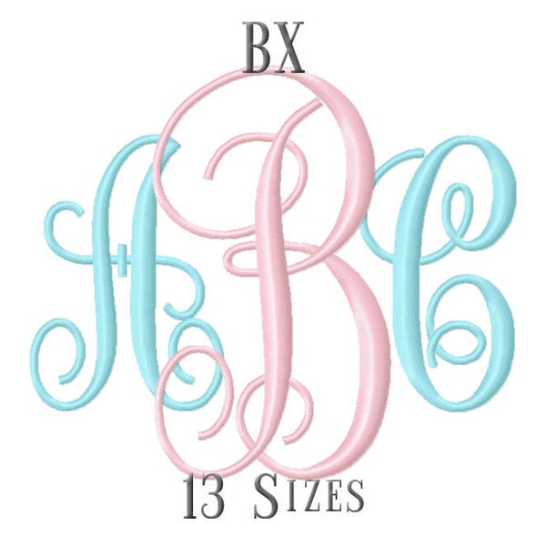 13 SIZE BX Fonts Interlocking Monogram Embroidery Fonts Embroidery Designs Embroidery Alphabets Letters Monogram Fonts - Instant Download