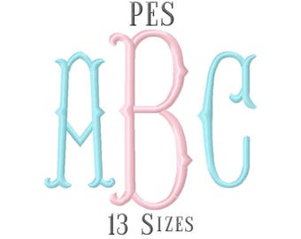 13 SIZE PES Fonts Fishtail Monogram Embroidery Fonts Embroidery Designs Embroidery Alphabets Letters Monogram Fonts - Instant Download