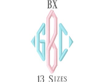 13 SIZE BX Fonts Diamond Monogram Embroidery Fonts Embroidery Designs Embroidery Alphabets Letters Monogram Fonts - Instant Download
