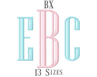 13 SIZE BX Fonts Engraved Monogram Embroidery Fonts Embroidery Designs Embroidery Alphabets Letters Monogram Fonts - Instant Download