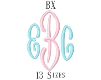 13 SIZE BX Fonts End Scroll Monogram Embroidery Fonts Embroidery Designs Embroidery Alphabets Letters Monogram Fonts - Instant Download