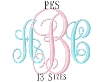 13 SIZE PES Fonts Interlocking Monogram Embroidery Fonts Embroidery Designs Embroidery Alphabets Letters Monogram Fonts - Instant Download