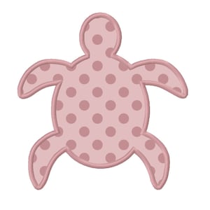 May include: A pink turtle with a polka dot pattern. The turtle is outlined in a darker pink.