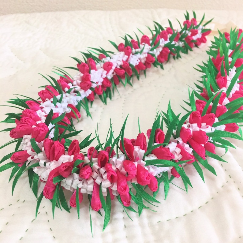 Ribbon Lei Hawaiian Ribbon Leis pink hotpink Crocus Hawaii Etsy