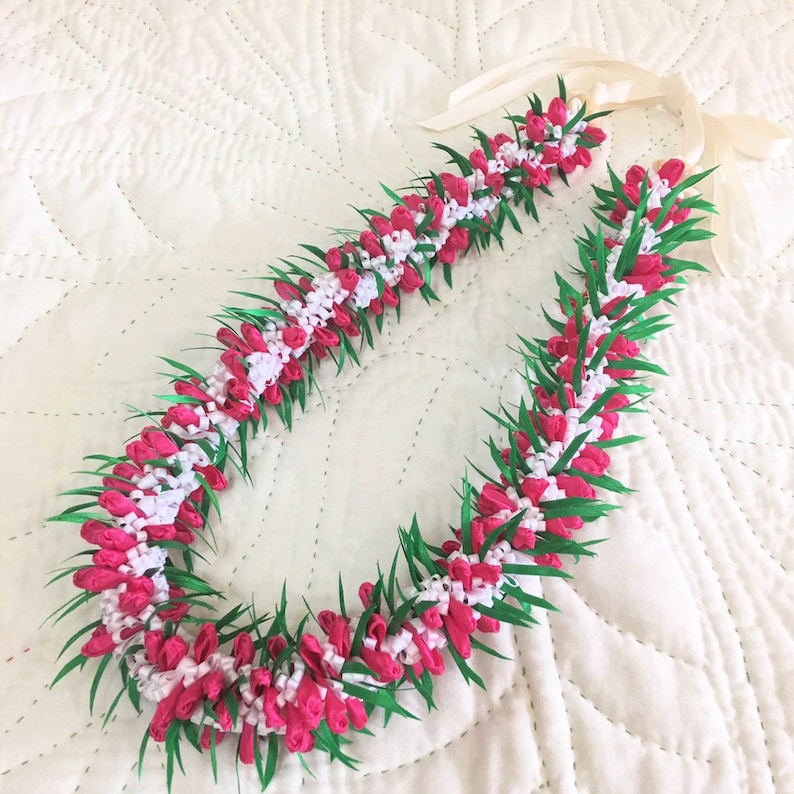 Ribbon Lei Hawaiian Ribbon Leis Pink Hotpink Crocus Hawaii Etsy