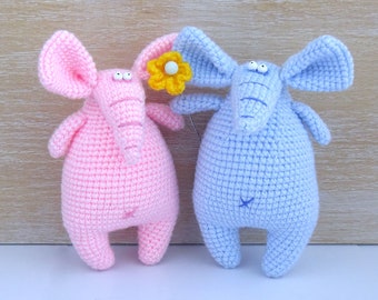 Knitted Elephant Amigurumi, Funny Pot-bellied Toy, Handmade