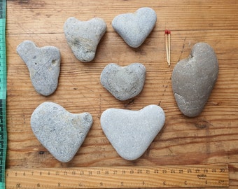 Heart Shaped Baltic Sea Stones, Natural Beach Pebbles - Set of 7