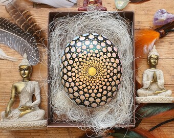 Hand Painted Mandala Stone, Natural Sea Stone Art