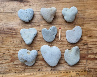 Heart Shaped Baltic Sea Stones - Natural Beach Pebbles, Set of 9