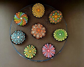 Hand-Painted Mandala Stone Canvas: Chakra Meditation Decor, 8-inch