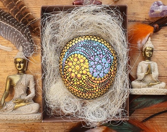 Hand-Painted Mandala Rock, Natural Sea Stone – Chakra Meditation Art