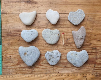 9 Baltic Sea Heart Pebbles, Beach Stone Rock Collection