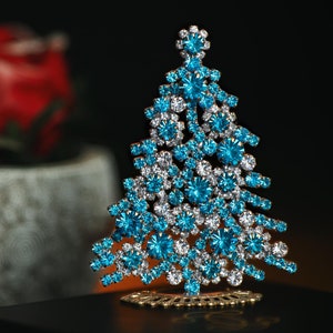 Luminous Christmas Tree (Aqua), Luminous Christmas tree handmade with aqua blue rhinestones.