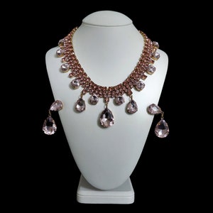 Pink Handmade Gemstone Earrings and Necklace Raindrop - necklace and earring jewelry set