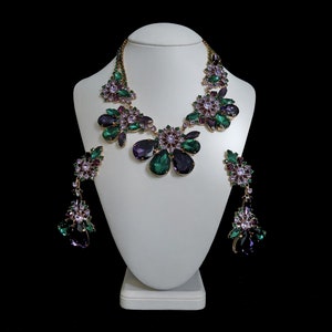 Purple Flower Necklace and Earring Set Parisienne - necklace and earring jewelry set