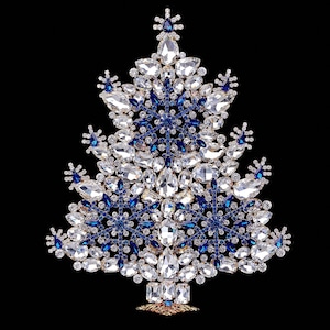 Winter Wonderland Christmas Tree (Blue), Handmade tabletop Christmas tree  with 3 majestic snowflakes.