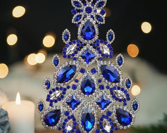 Tsjechische kerstboom van strassteen, saffier en helder tafeldecor