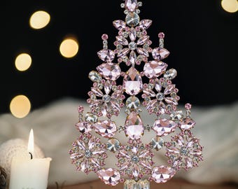 Czech Rhinestone Crystal Christmas Tree Ornament, Handmade Jewelry Decorations