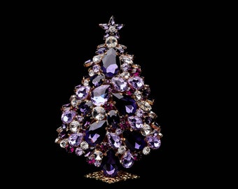 3D Magical Star Christmas Tree (Purple Color), Czech handmade magical 3D Christmas tree from purple rhinestones