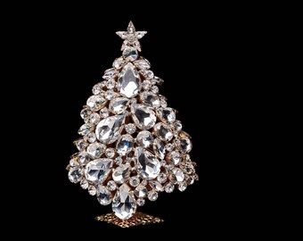 3D Magical Star Christmas Tree (Clear Color), Czech handmade magical 3D Christmas tree from clear rhinestones.