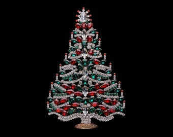 Sparkling Pinnacle Christmas Tree (Festive Colours), Handmade tabletop Christmas tree with festive colours crystals