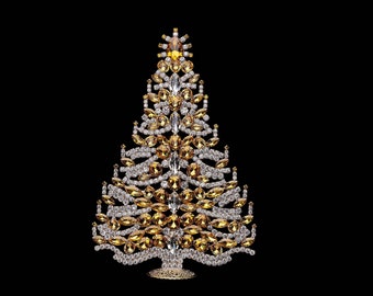 Sparkling Pinnacle Christmas Tree (Yellow), Handmade tabletop Christmas tree with yellow rhinestones.