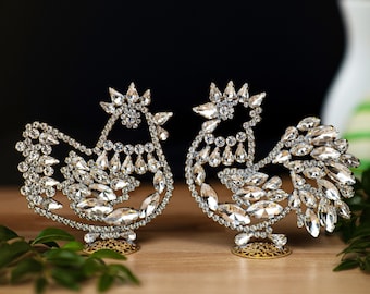 Rhinestone Easter Hen and Rooster Set, Czech Crystal Decorations