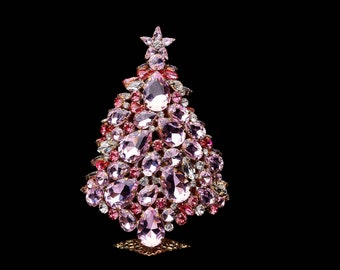 3D Magical Star Christmas Tree (Pink Color), Czech handmade magical 3D Christmas tree from pink rhinestones.