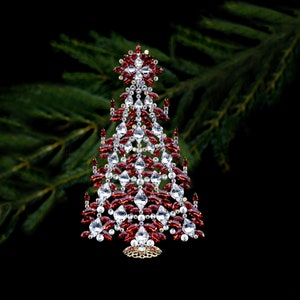 Intricate table top Xmas tree, handcrafted with Clear and LT Siam coloured Czech rhinestone crystals with Christmas decorations. image 1