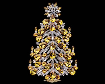 Festive Christmas Tree (Yellow), Festive tabletop Christmas tree with yellow rhinestones.